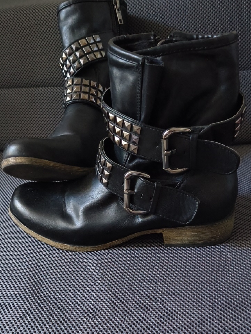 MIA Black Studded Buckle Heeled Boots